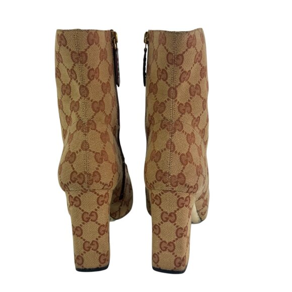 GUCCI Brown Canvas Logo Marmont Monogram Ankle Boots 37.5 - 7.5US - Picture 9 of 11